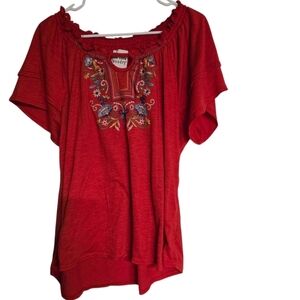 New York Laundry Red Short Sleeve Embroidered Shirt 1X